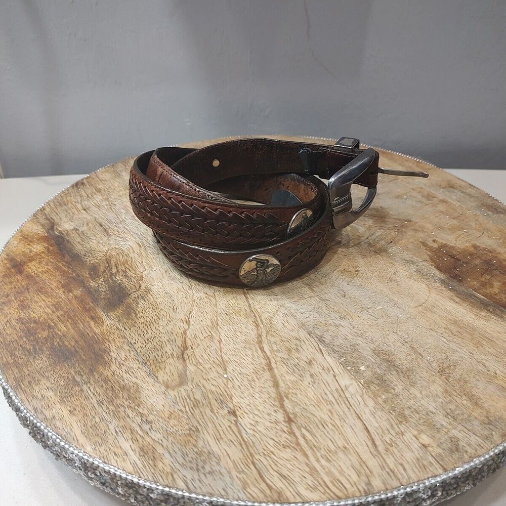 VTG‎ Onyx by Brighton Golfing Belt Brown Leather Silver Braided Sz 40